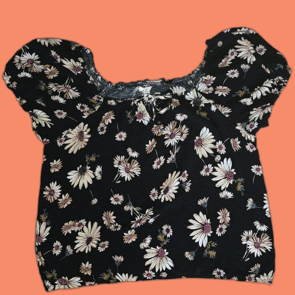 Maurices Black Floral Bubble Hem Top XL